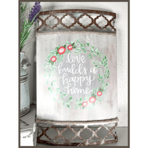 Lattice Metal Sign "Love Builds A Happy Home" Sentiment NIB Wall Art Home Decor